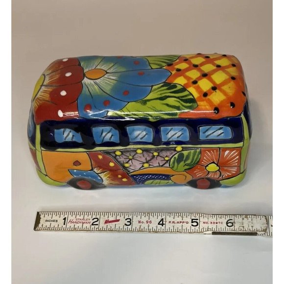 Talavera Hippie Retro Bus Wagon Mexican Pottery Folk Art Home Decor 6.5” Long - Picture 7 of 9